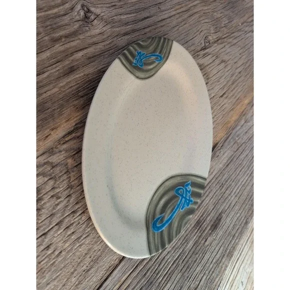 Thunder Group Melamine Oval Platter Asian Design Blue Grey Speckled 9.75 Inch - Picture 13 of 13